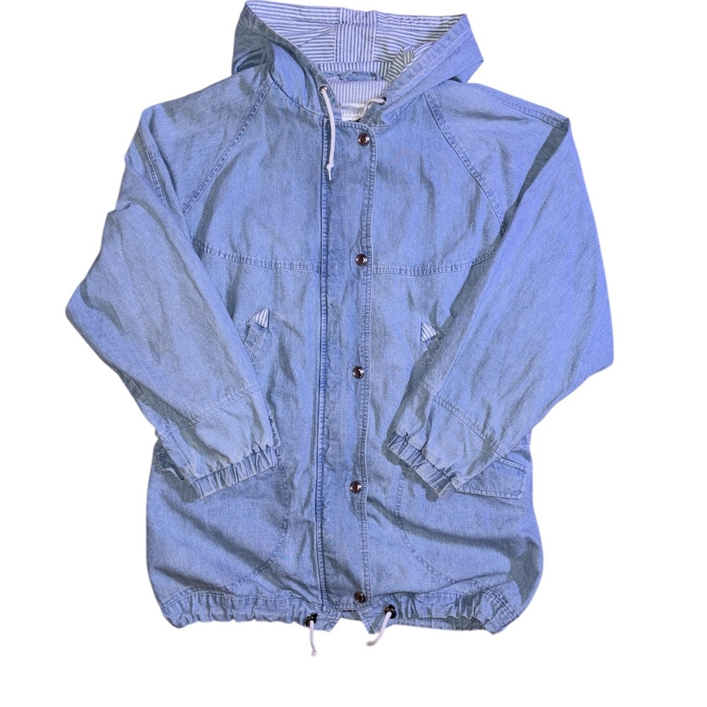 Vintage Van Heusen Acid Wash Light Blue Denim Jean Cotton Utility Zipper Jacket